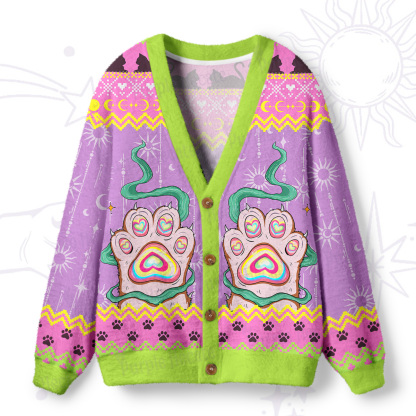 Purplehecate Pastel Cat Paw Magic Ugly Cardigan Sweaters