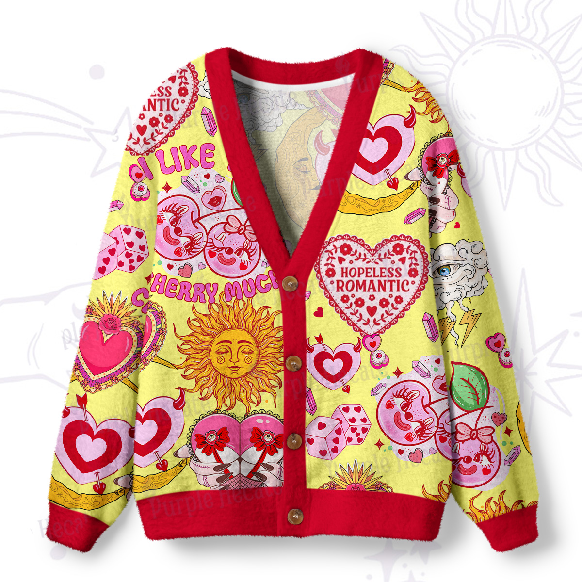 Purplehecate Hopeless Romantic Love Doodle Ugly Cardigan Sweaters