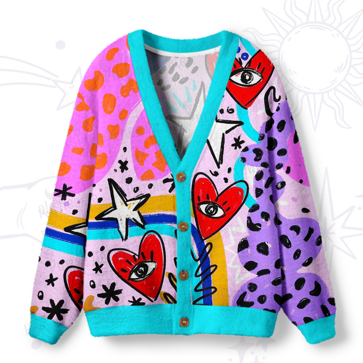 Purplehecate Cosmic Love Eyes Graffiti Ugly Cardigan Sweaters