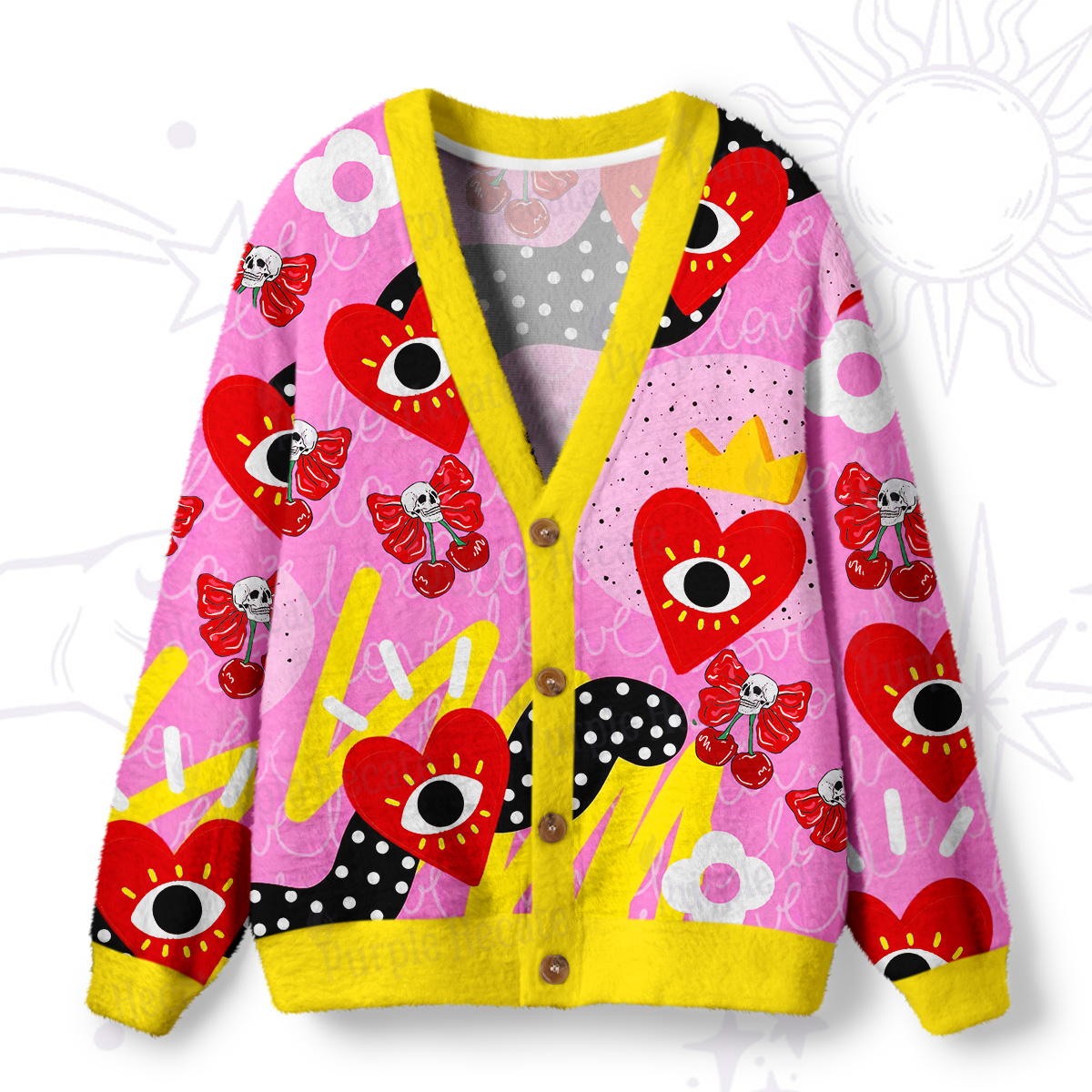 Purplehecate Evil Eye Heart Ugly Cardigan Sweaters