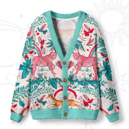 Purplehecate Enchanted Forest Pink Leopard Ugly Cardigan Sweaters