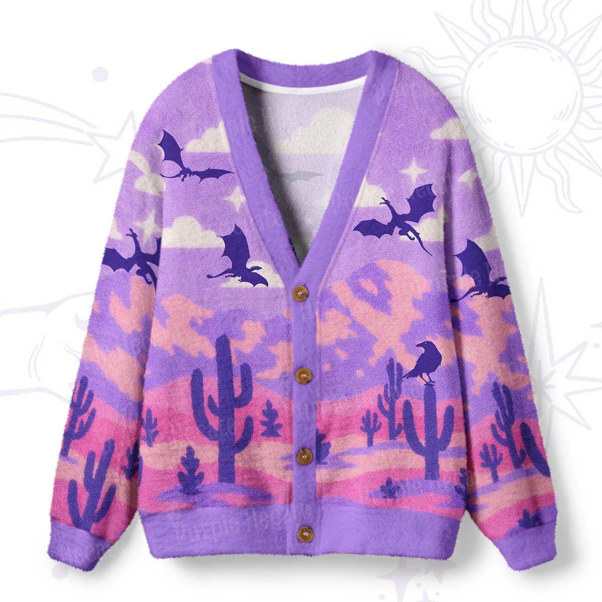 Purplehecate Mystic Desert Dragons Ugly Cardigan Sweaters
