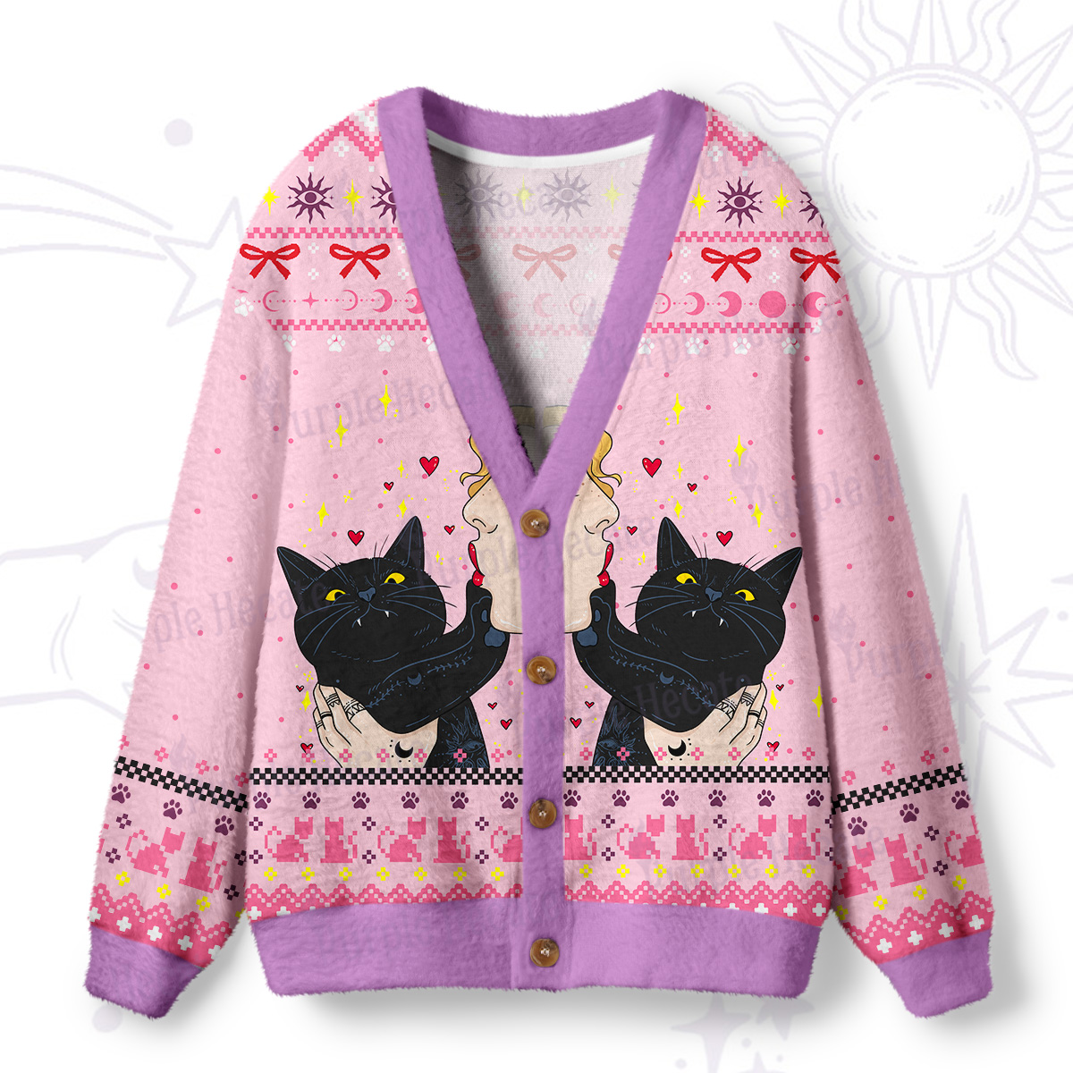 Purplehecate The Lovers Cat  Ugly Cardigan Sweaters