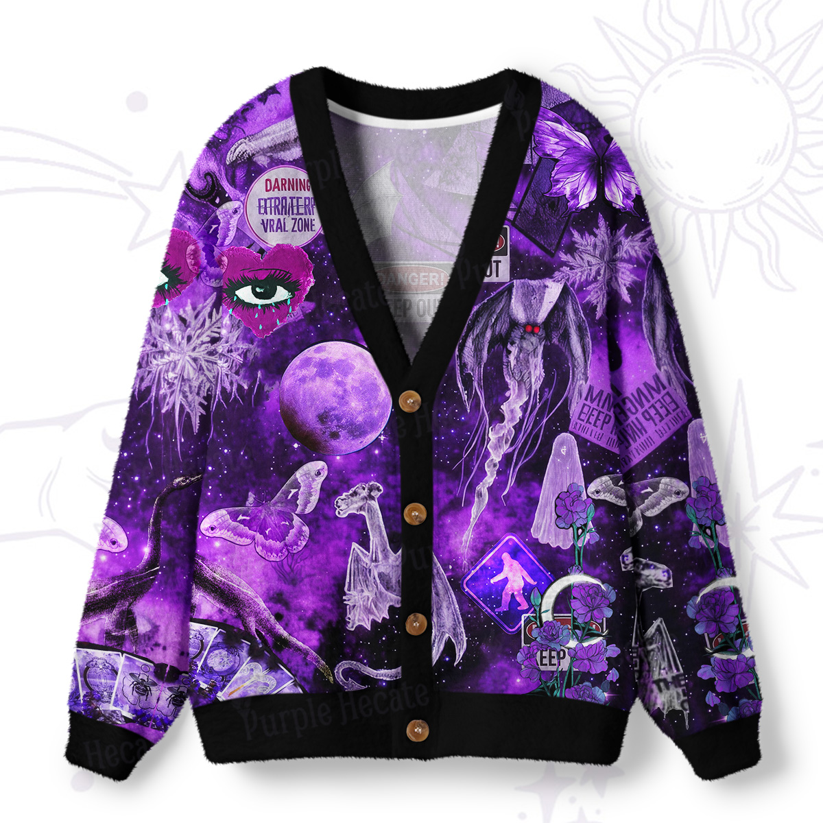 Purplehecate Cosmic Entity Purple Ugly Cardigan Sweaters