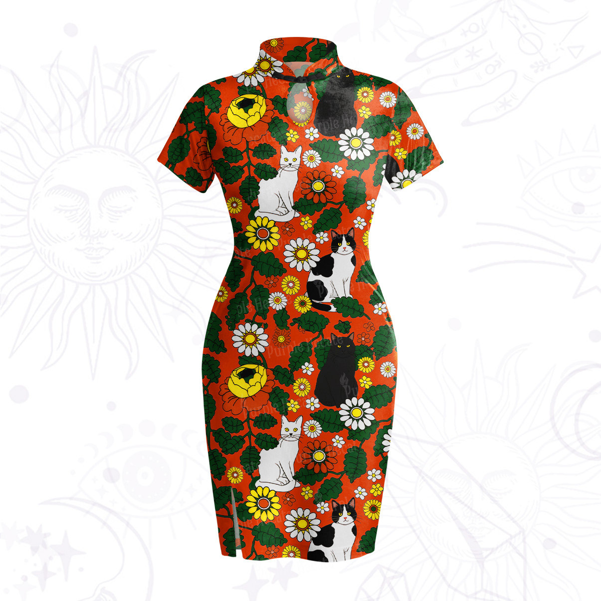 Purplehecate Daisy Cat  Garden Velvet Bodycon Dress