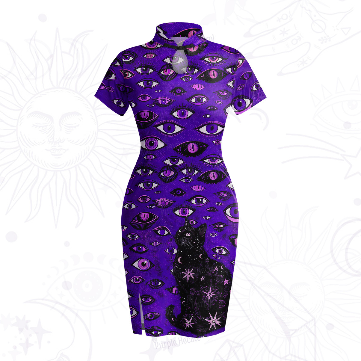 Purplehecate Cosmic Watcher Cat Velvet Bodycon Dress
