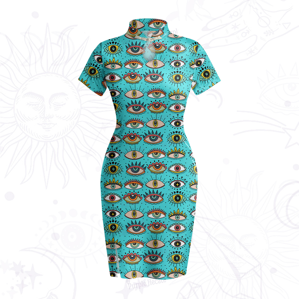 Purplehecate Evil Eye Pattern Velvet Bodycon Dress
