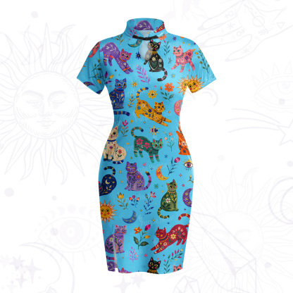 Purplehecate Rainbow Magic Cats Velvet Bodycon Dress