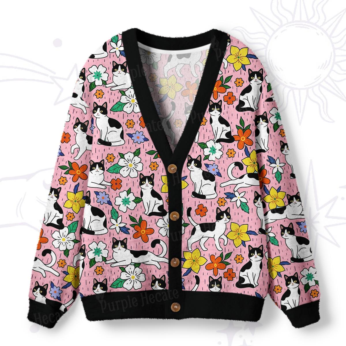 Purplehecate Enchanted Spring Whispering Cat Ugly Cardigan Sweaters