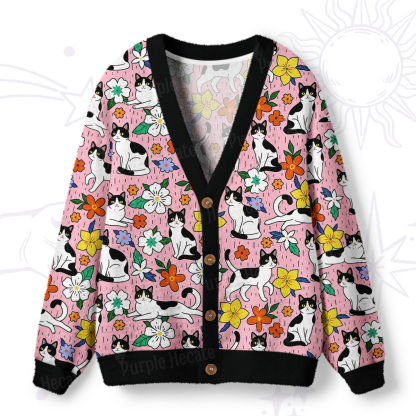 Purplehecate Enchanted Spring Whispering Cat Ugly Cardigan Sweaters