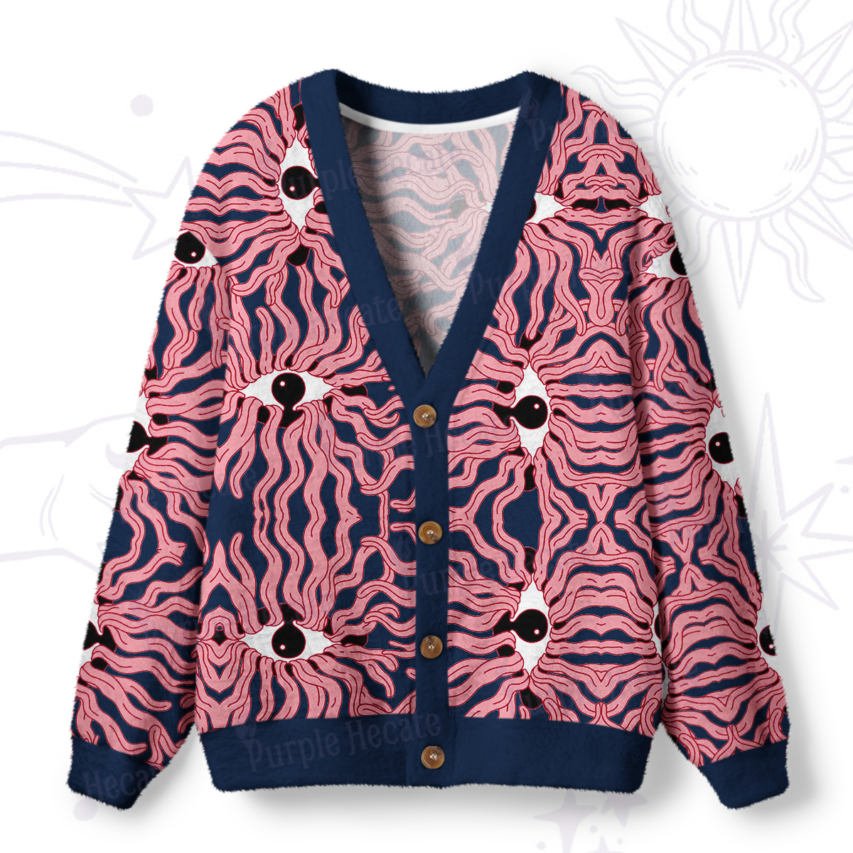 Purplehecate Psychedelic Wave Eyes Ugly Cardigan Sweaters