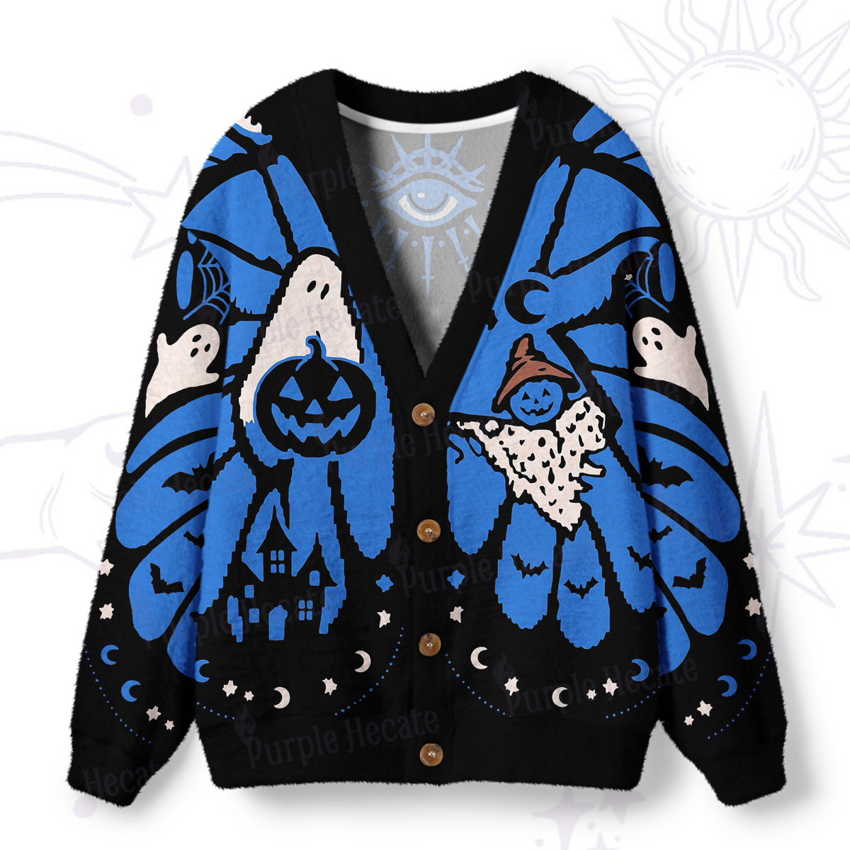 Purplehecate Haunted Pumpkin Patch Ugly Cardigan Sweaters