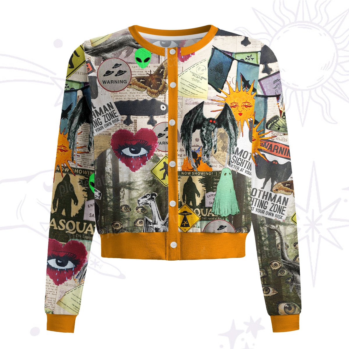 Purplehecate Cryptid Warning Collage Knit Cardigan