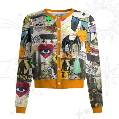 Purplehecate Cryptid Warning Collage Knit Cardigan
