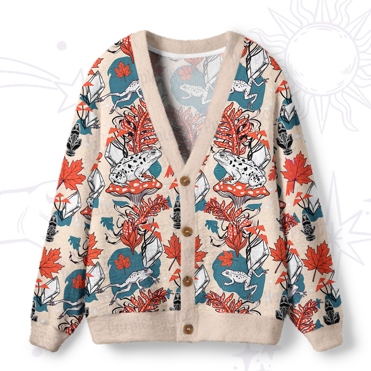 Purplehecate Mystic Magic Frog Forest Ugly Cardigan Sweaters