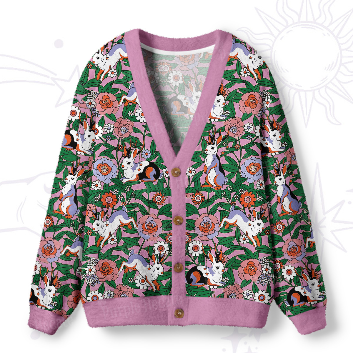 Purplehecate Mystic Blossom Bunny Garden Ugly Cardigan Sweaters