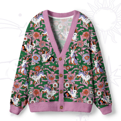 Purplehecate Mystic Blossom Bunny Garden Ugly Cardigan Sweaters