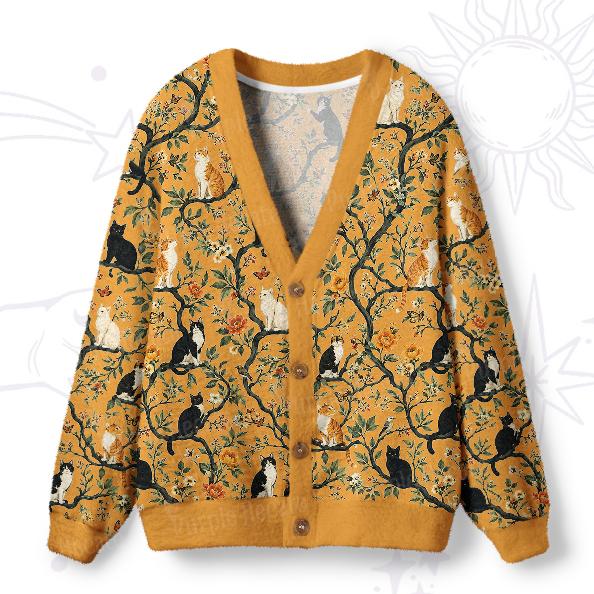 Purplehecate Enchanted Cat Grove Ugly Cardigan Sweaters