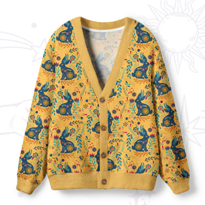 Purplehecate Secret Garden Bunny Ugly Cardigan Sweaters