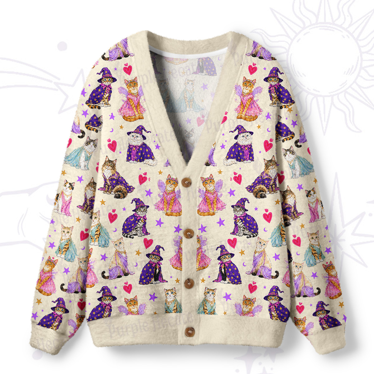 Purplehecate Enchanted Sorcerer Cats Ugly Cardigan Sweaters