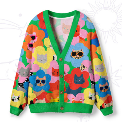 Purplehecate Rainbow Cat Faces Garden Ugly Cardigan Sweaters