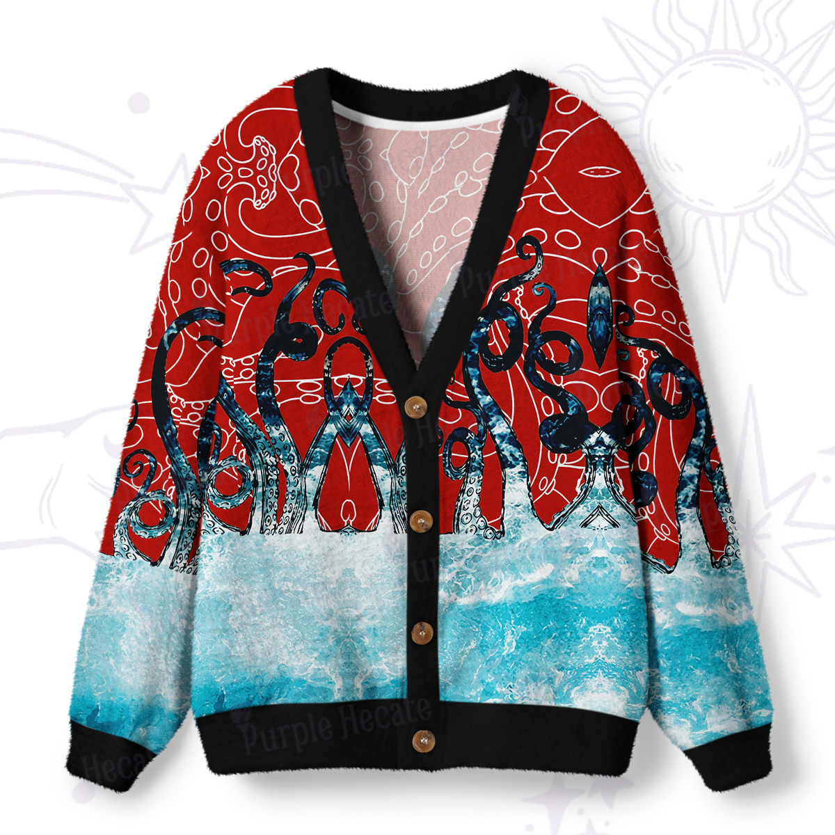 Purplehecate Ombre Octopus Glitter Tentacles Ugly Cardigan Sweaters