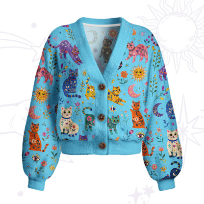 Purplehecate Rainbow Magic Cats Cardigan Sweaters