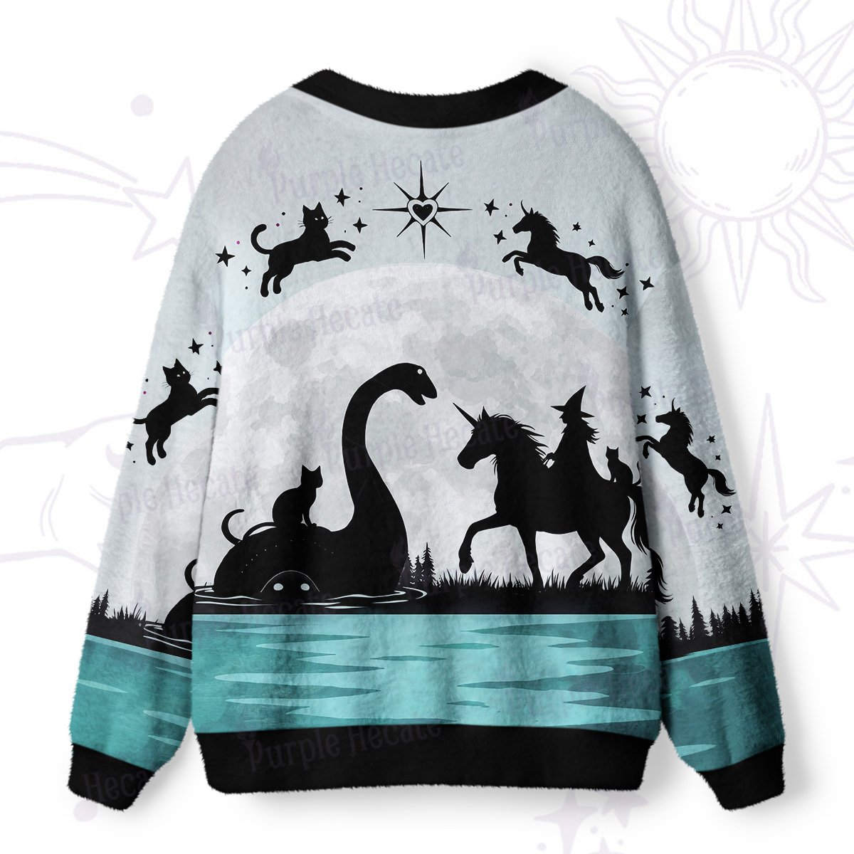 Purplehecate Moonlit Witch Nessie & Unicorn Ugly Cardigan Sweaters