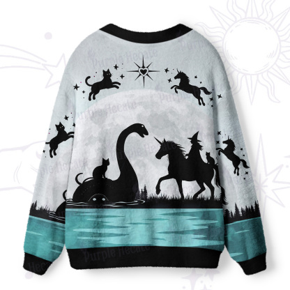 Purplehecate Moonlit Witch Nessie & Unicorn Ugly Cardigan Sweaters