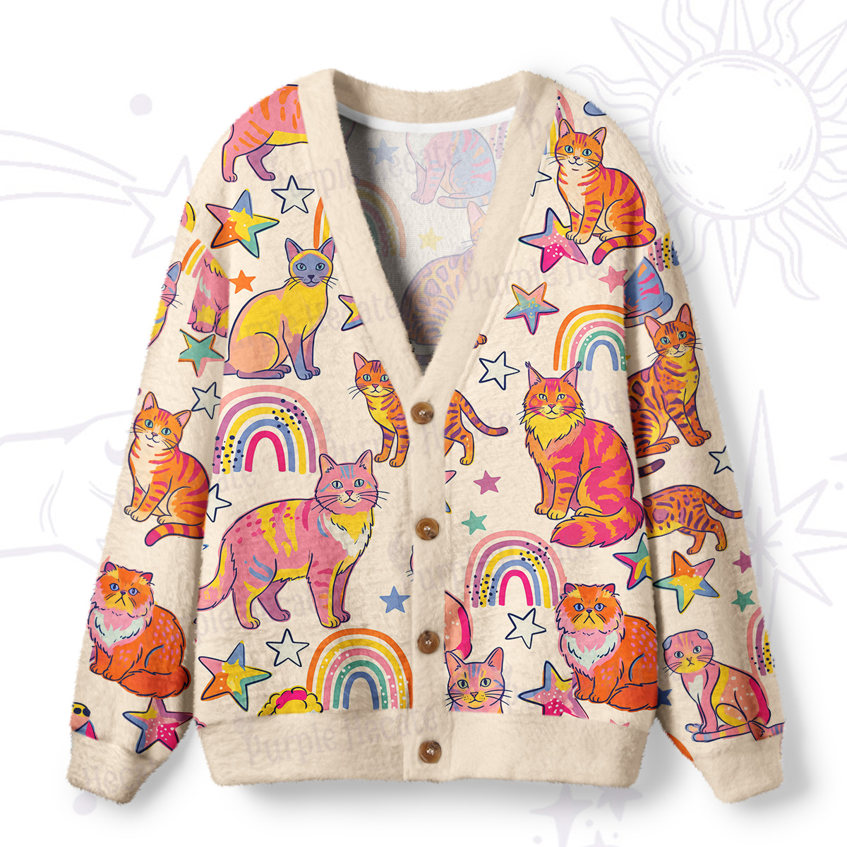 Purplehecate Starry Rainbow Kitty Parade Ugly Cardigan Sweaters