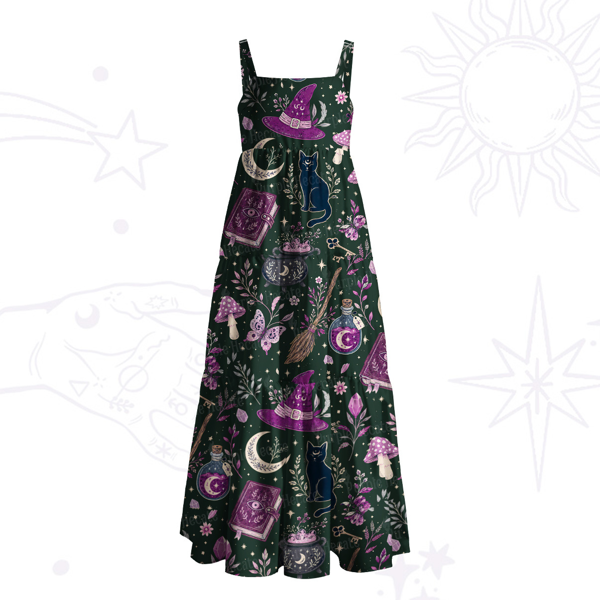 Purplehecate Witchcraft Spellbook Wide Straps Maxi Dress