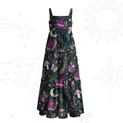 Purplehecate Witchcraft Spellbook Wide Straps Maxi Dress