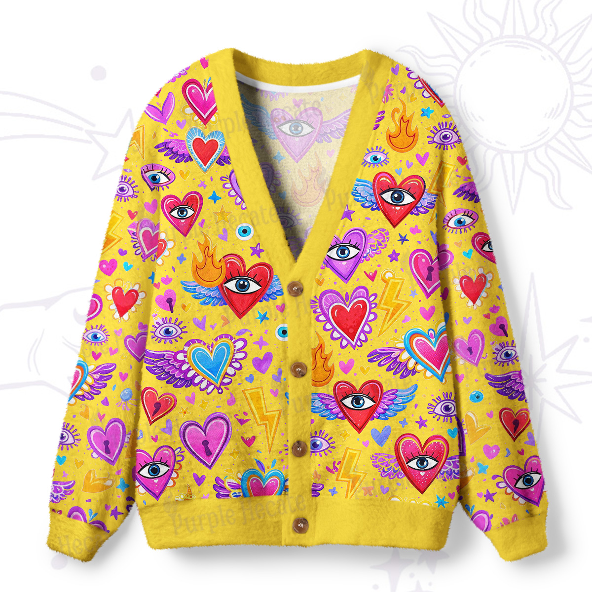 Purplehecate Mystic Heart Eye Wings Ugly Cardigan Sweaters