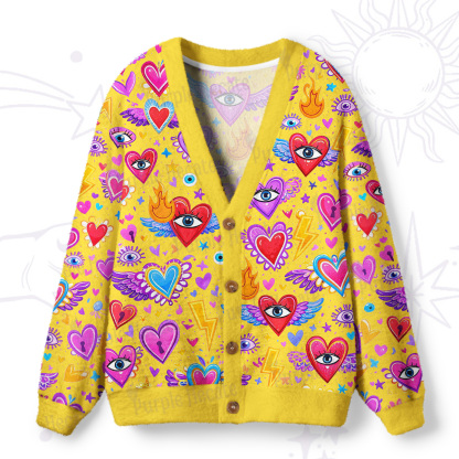 Purplehecate Mystic Heart Eye Wings Ugly Cardigan Sweaters