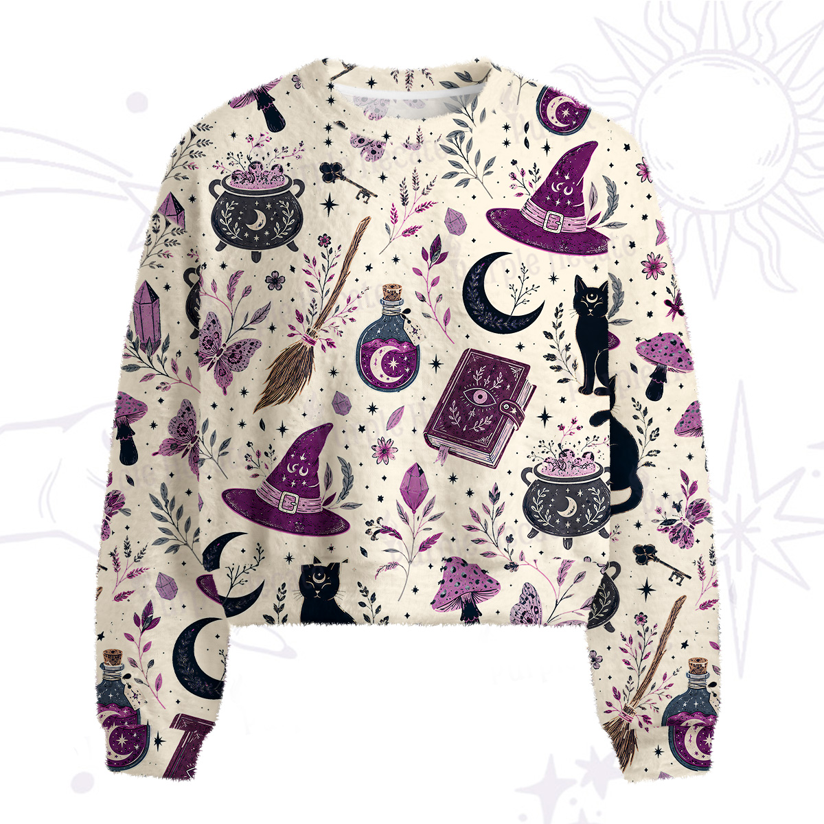 Purplehecate Witchcraft Spellbook Fuzzy Crewneck Sweater