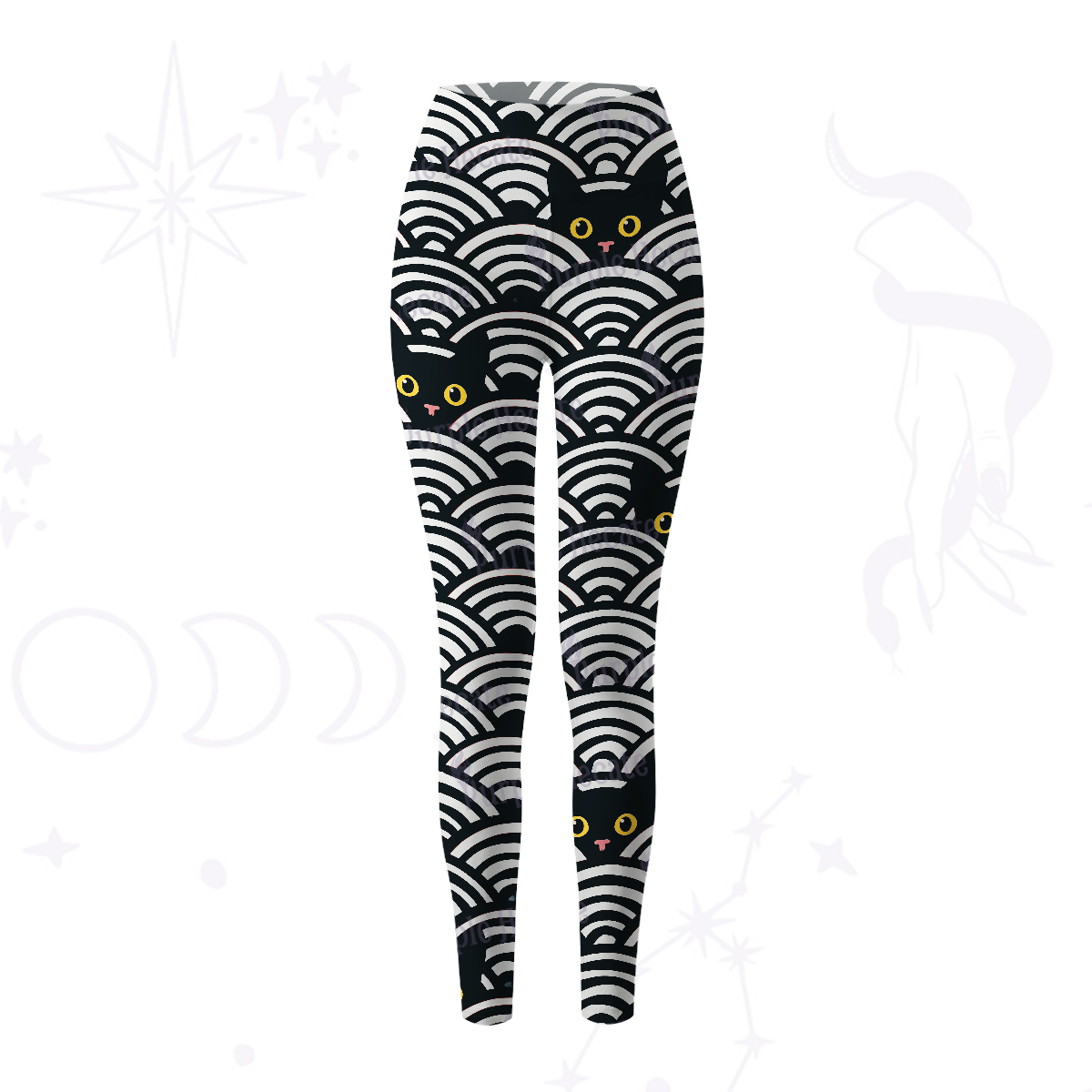 Purplehecate Rainbow Black Cat Waves Yoga Pants