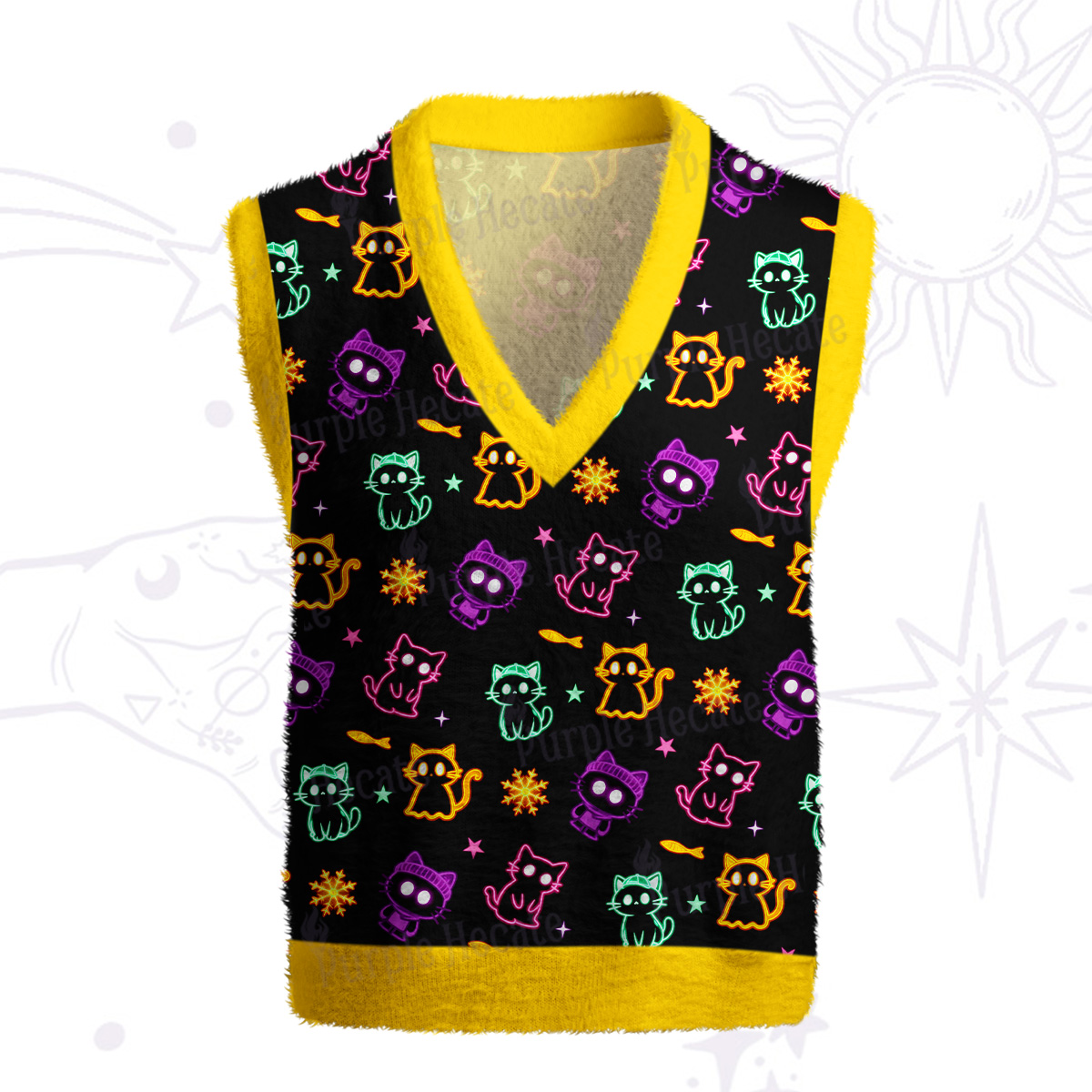 Purplehecate Neon Cat Party Ugly Sweater Vest