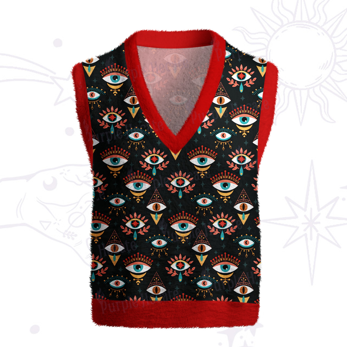 Purplehecate Evil Eye Pattern Ugly Sweater Vest