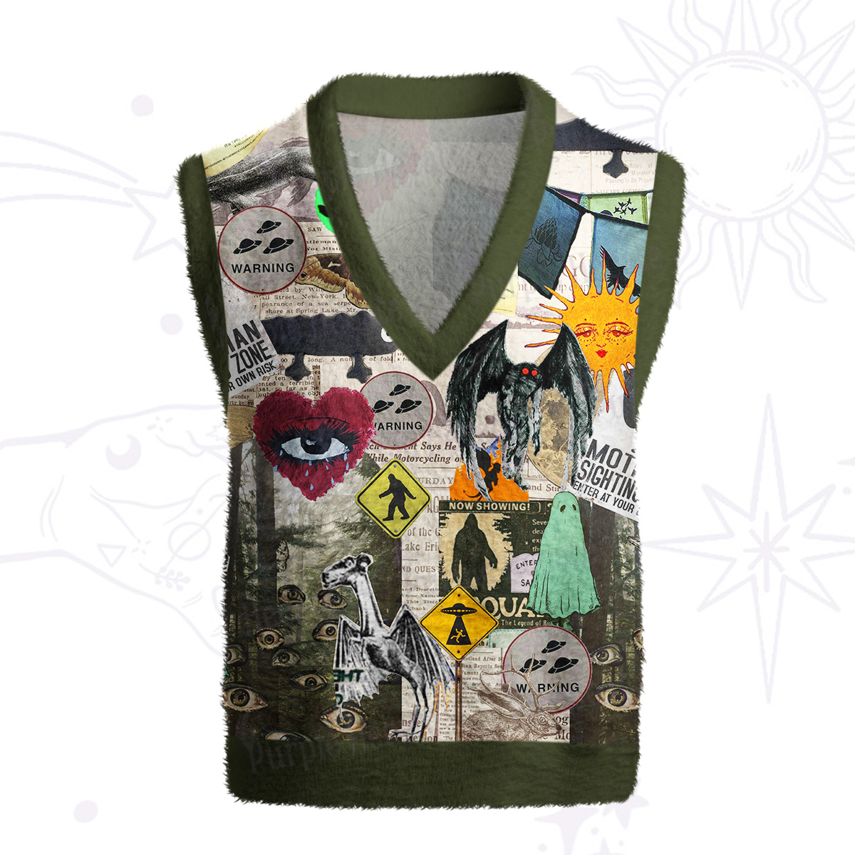 Purplehecate Cryptid Warning Collage Ugly Sweater Vest