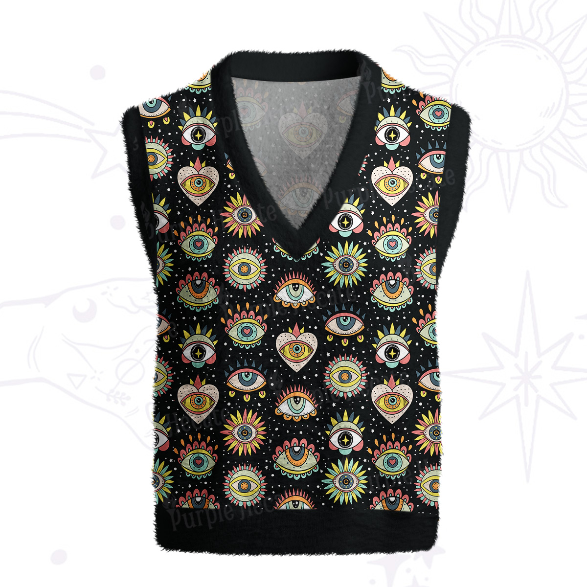 Purplehecate Mystical Evil Eye Pattern Ugly Sweater Vest