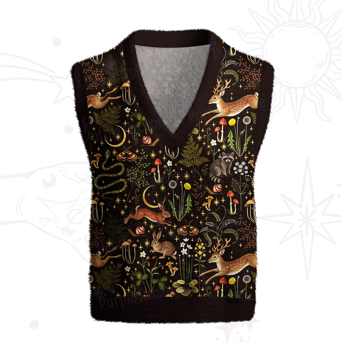 Purplehecate Enchanted Forest Animals Ugly Sweater Vest