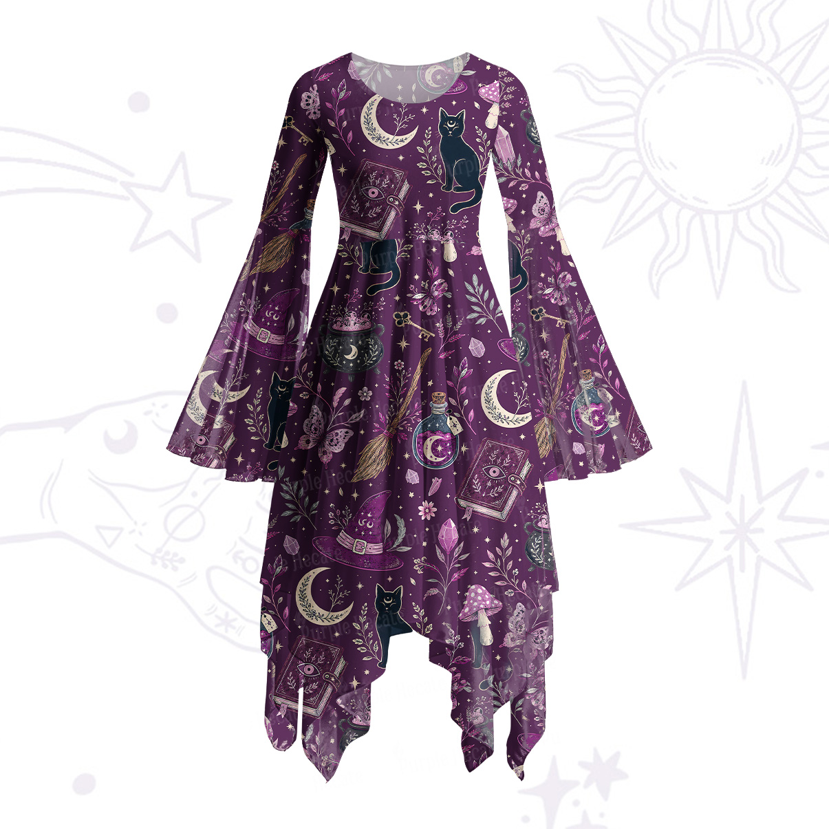 Purplehecate Witchcraft Spellbook Bell Sleeve Dress