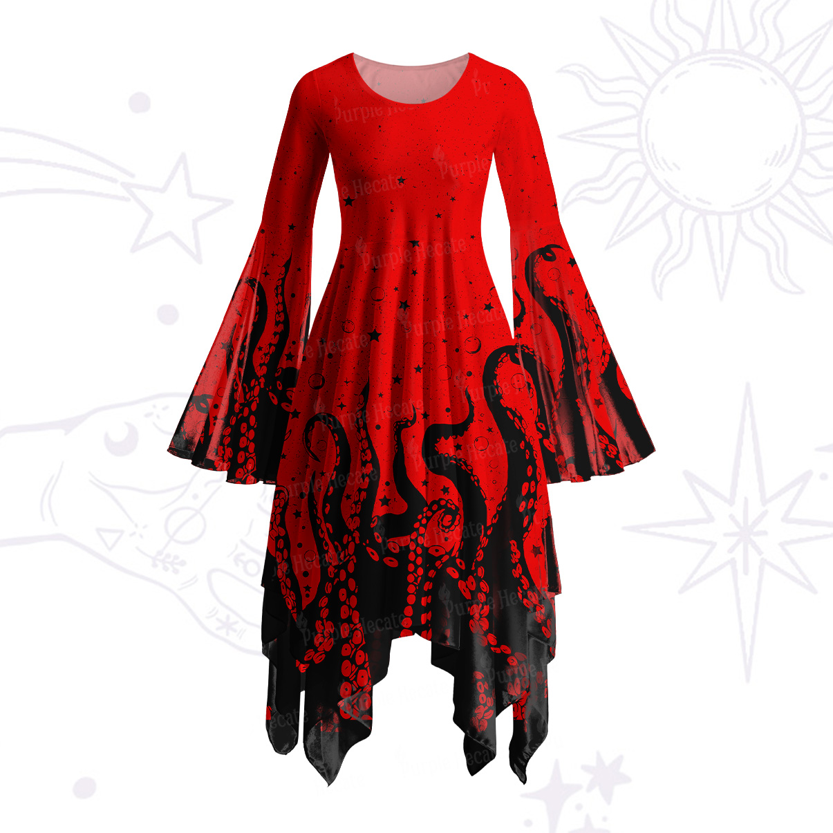 Purplehecate Tentacles of the Deep Bell Sleeve Dress
