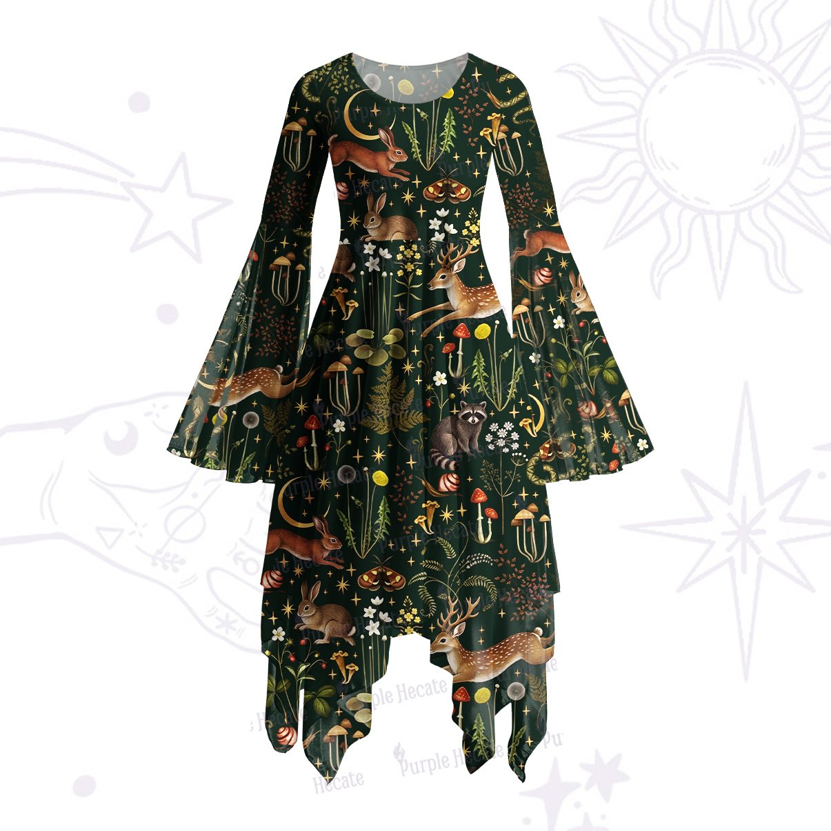 Purplehecate Enchanted Forest Animals Bell Sleeve Dress