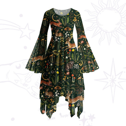 Purplehecate Enchanted Forest Animals Bell Sleeve Dress