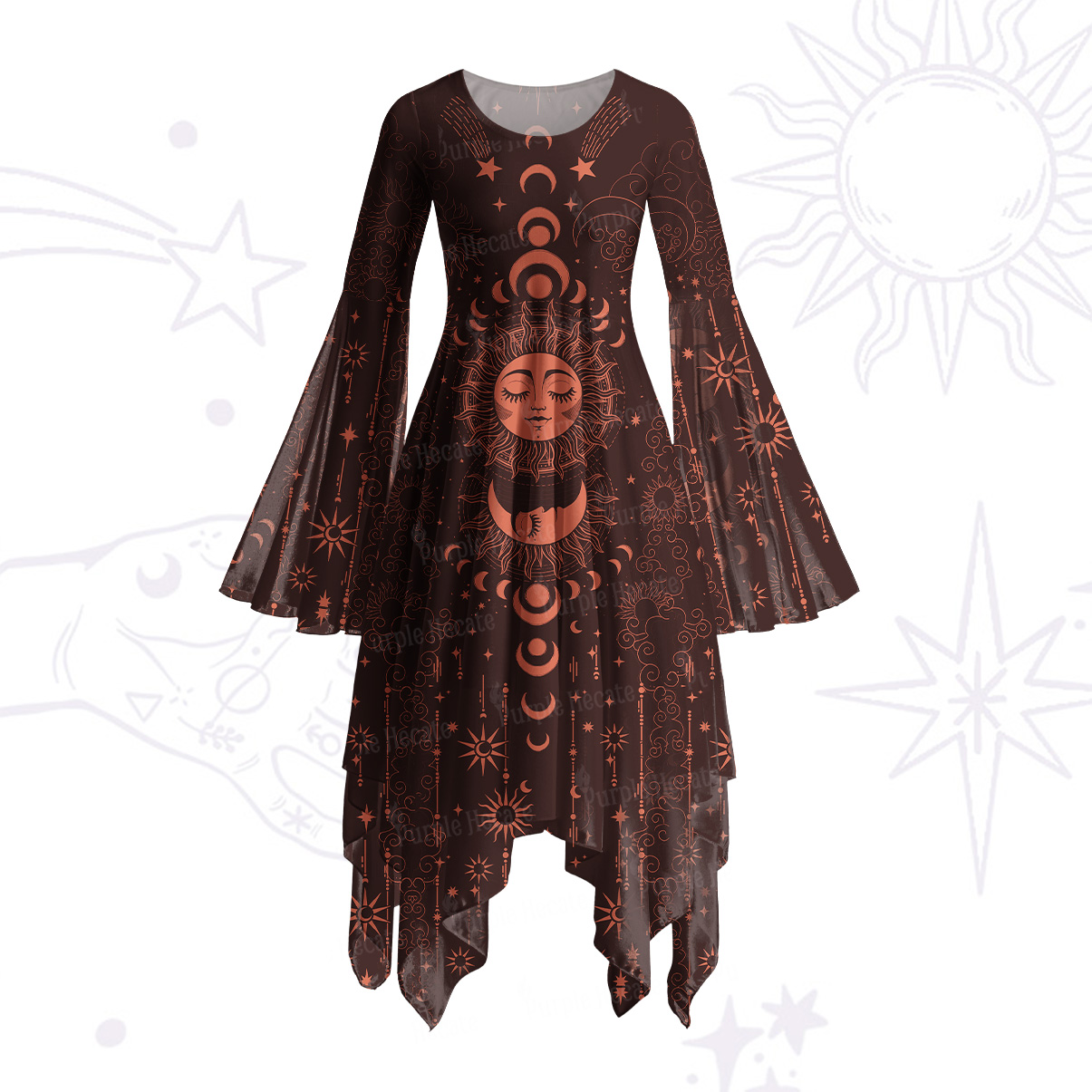 Purplehecate Lunar Eclipse Bell Sleeve Dress