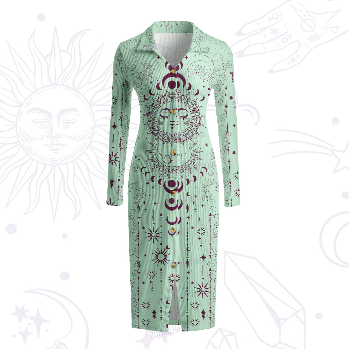 Purplehecate Lunar Eclipse Ribbed Knit Midi Dress
