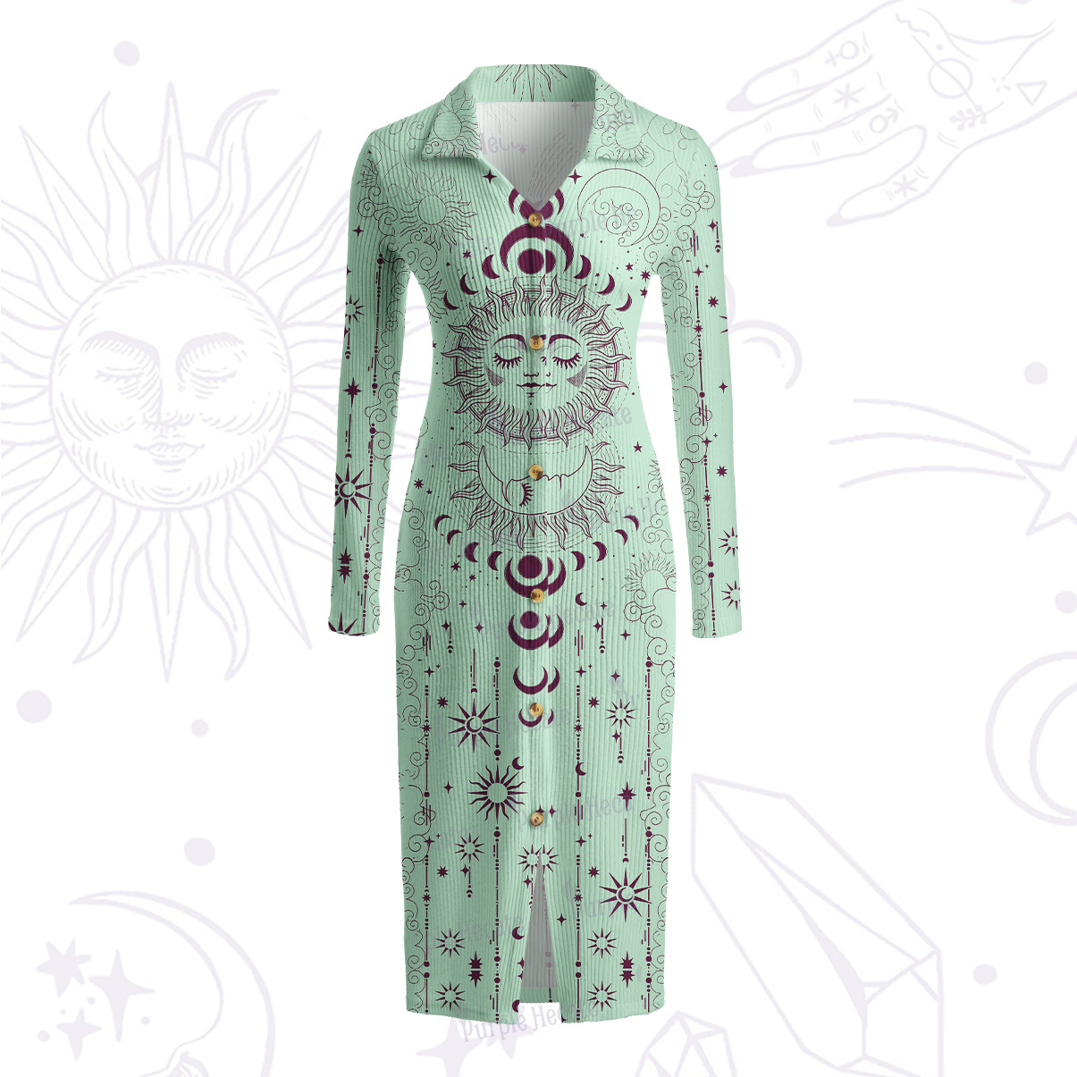 Purplehecate Lunar Eclipse Ribbed Knit Midi Dress