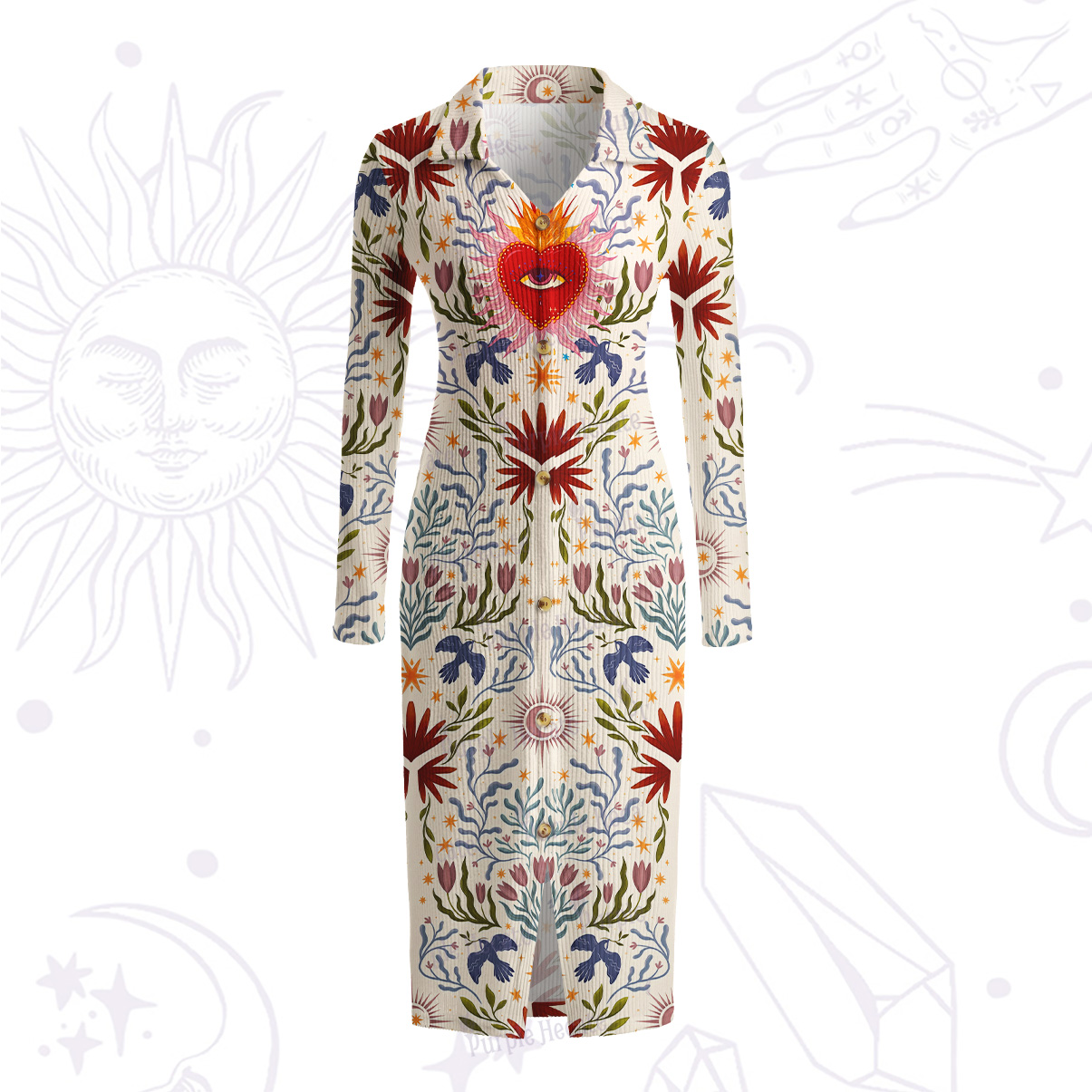 Purplehecate Sacred Flame Heart Ribbed Knit Dress