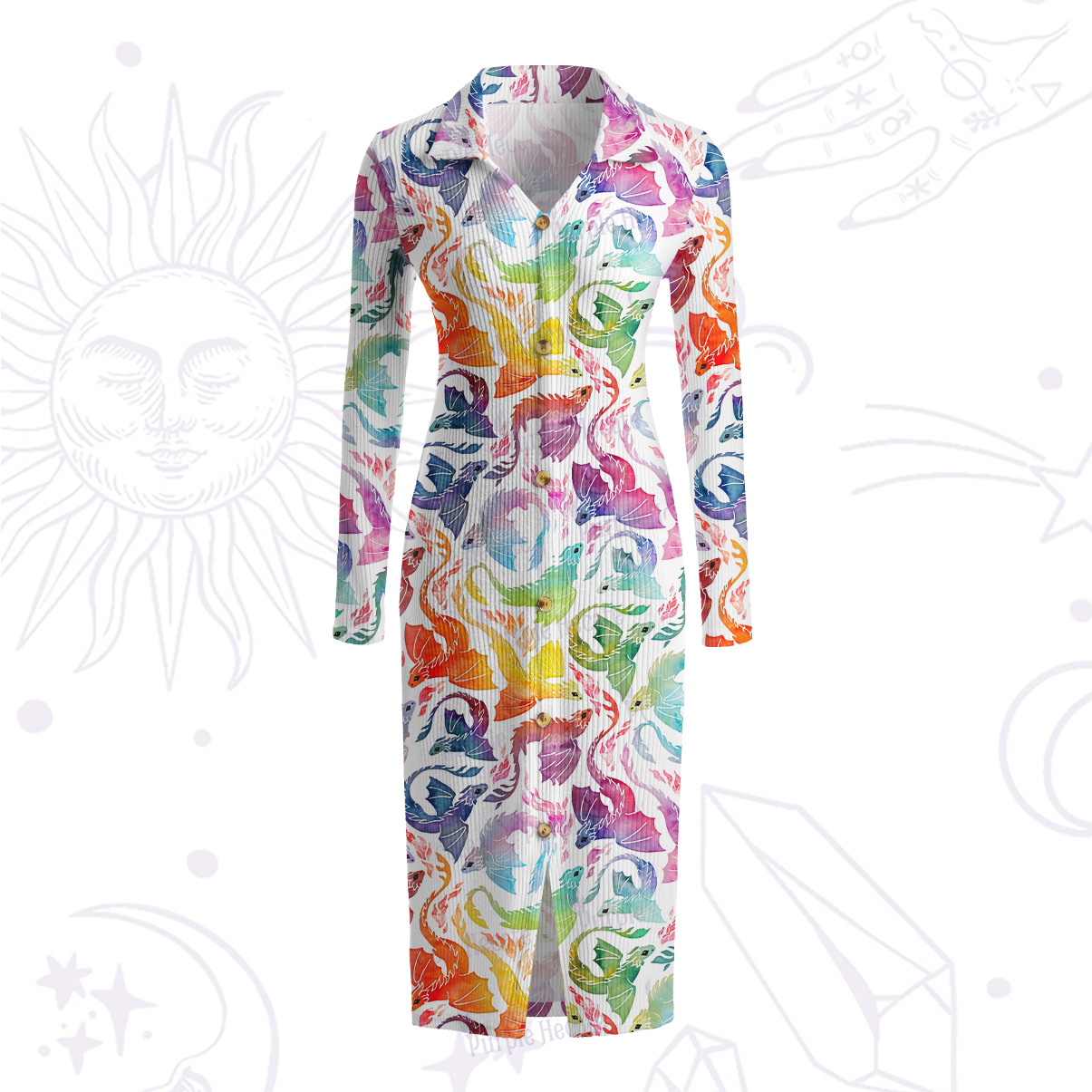 Purplehecate Rainbow Dragon Fire Ribbed Knit Dress